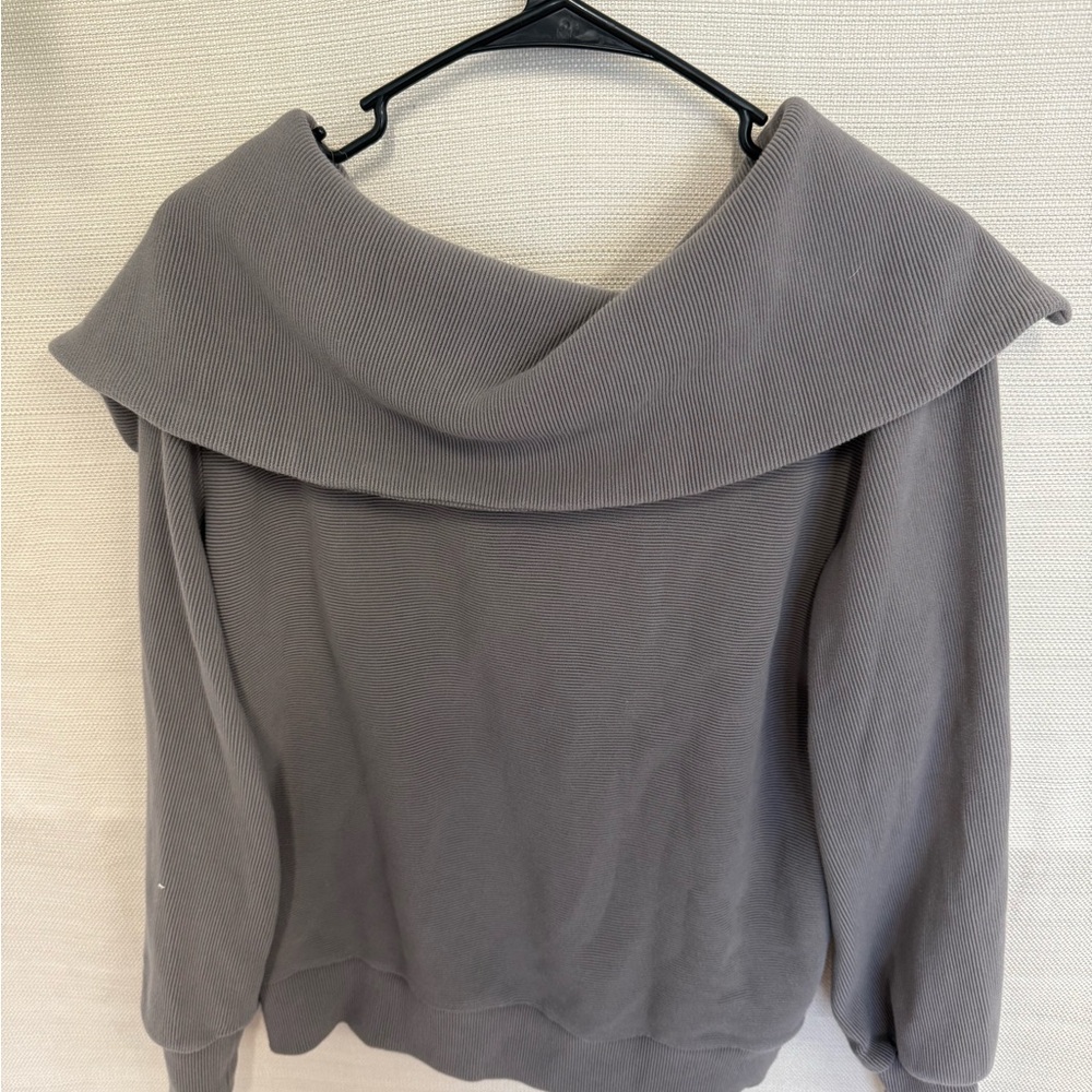 Varley Gray Wide Collar Zip-Up Sweater - Picture 2 of 2